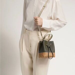 Strathberry Luxurious Bucket Bag Two Way Olive Tan and Cream